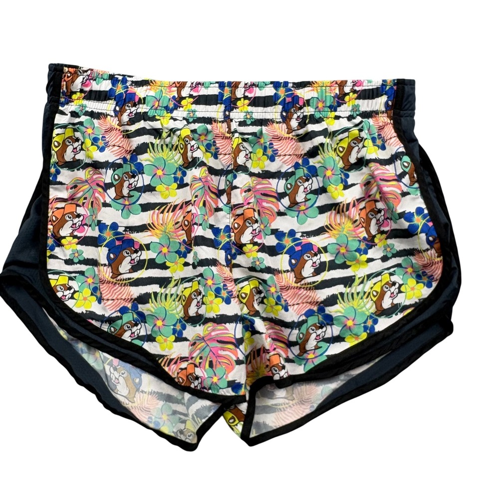 Buc-ee's Beaver Mascot Womens L Dolphin Running Shorts Tropical Lined Novelty - Picture 2 of 12